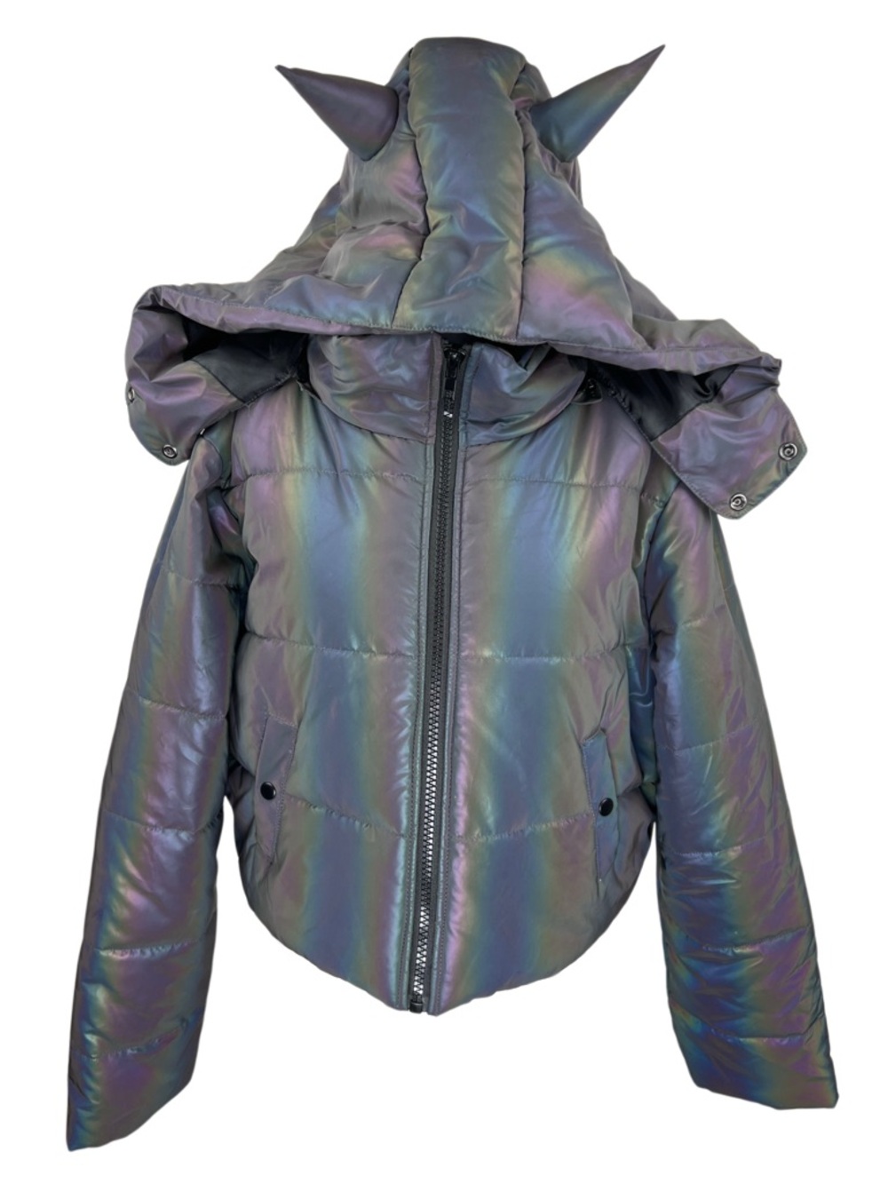NWT Dolls Kill Current Mood XXL Iridescent Horned Puffer Jacket